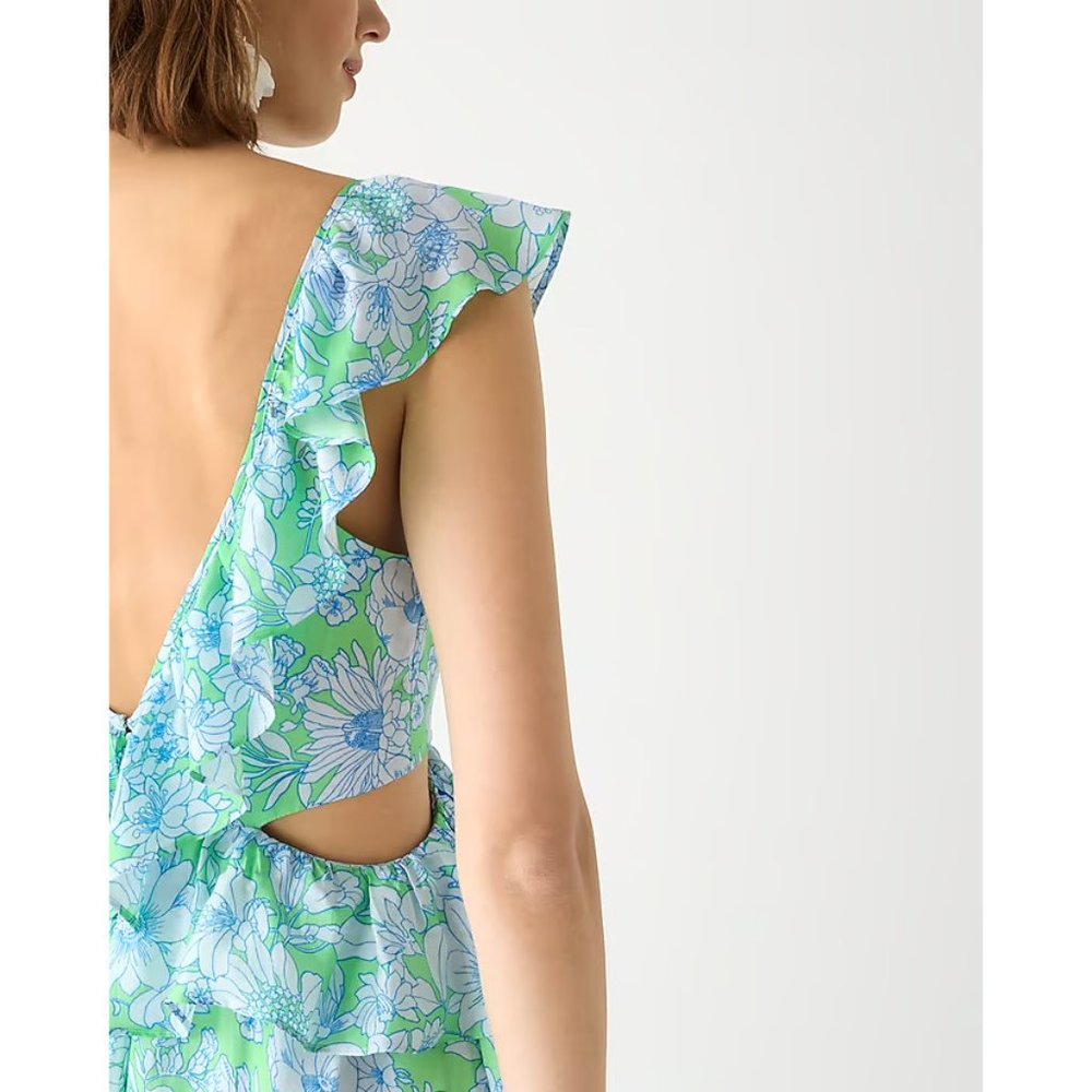 J. Crew Collection Ruffle-Trim V-Neck Cutout Maxi Dress in Lime Floral size 12 - Picture 3 of 4